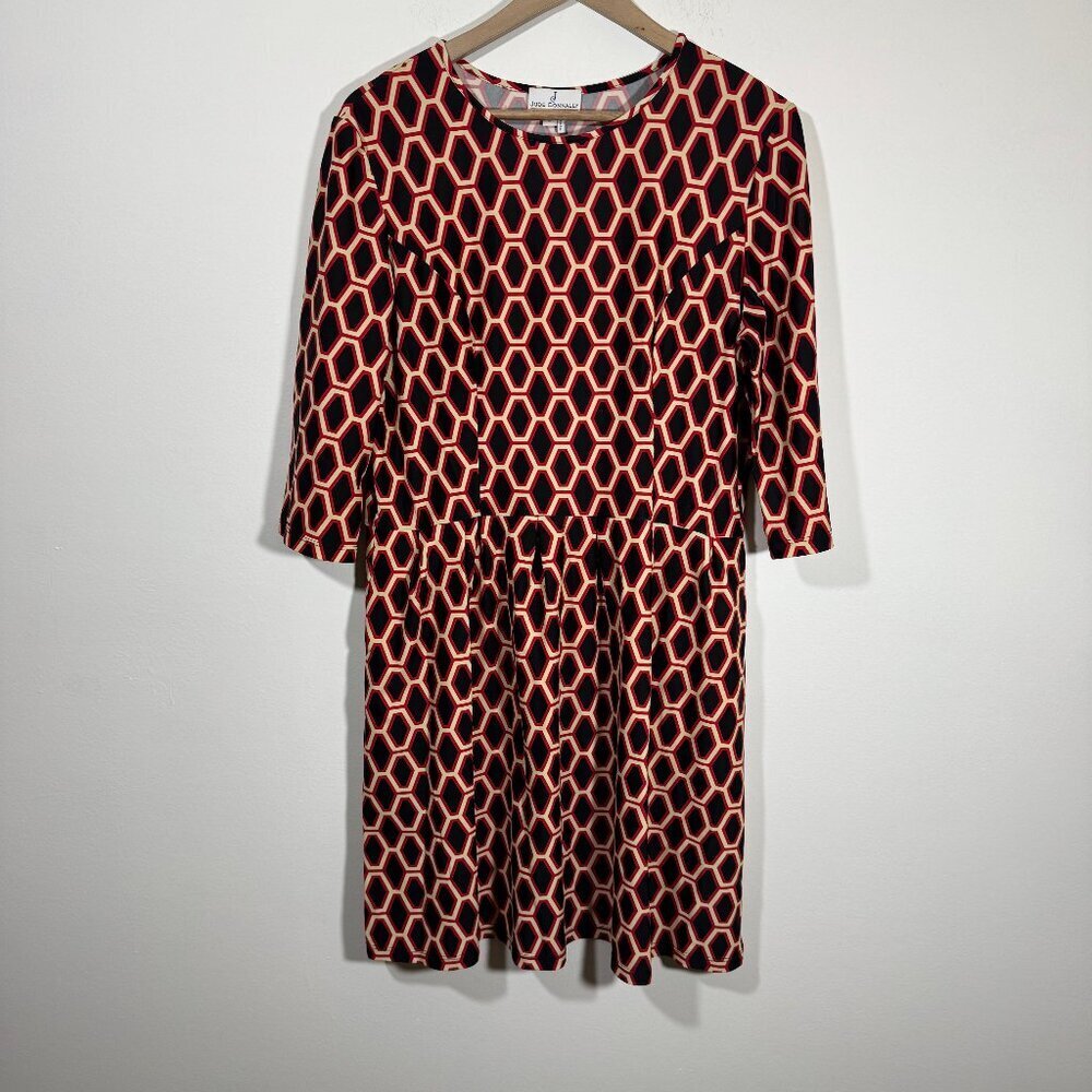 Jude Connally Women's Stretch Midi Dress Sz Large Black Red Office Church